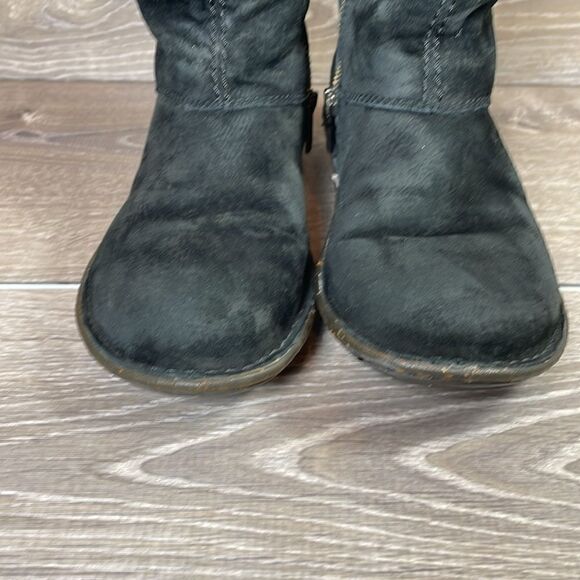 Ugg Karyn Black Suede Warm Shearling Cuff Women’s Sz 5 Zip Pull On Winter Boots - Picture 11 of 12